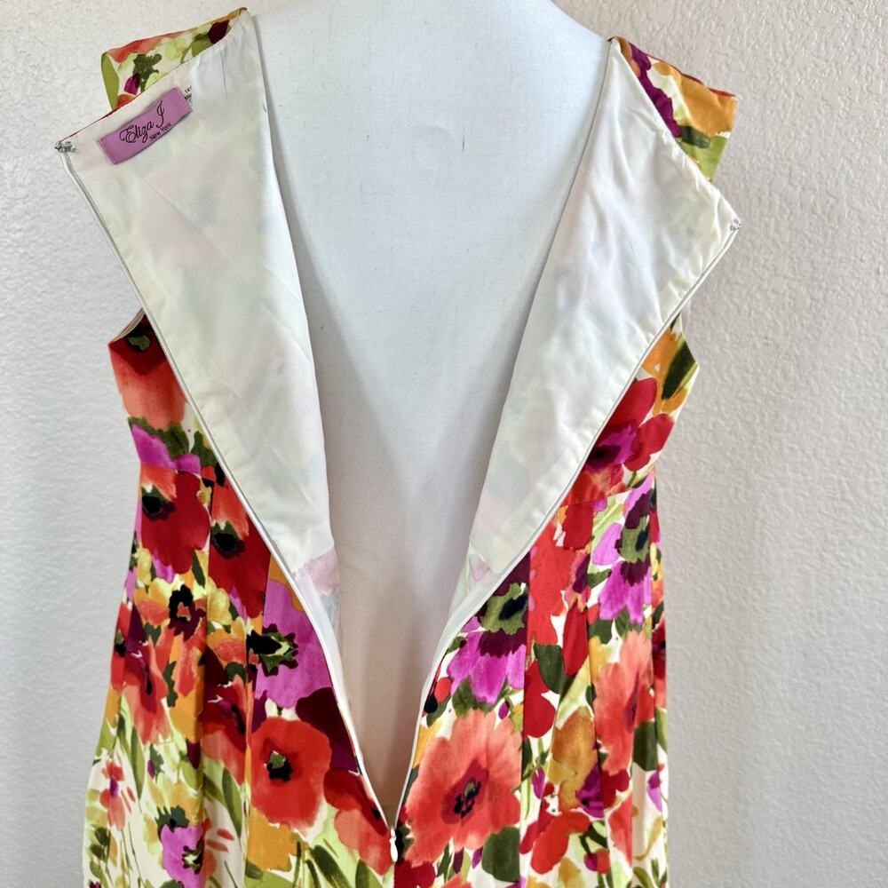 ELIZA J Sz 14 W Womens A-line Floral Pink Orange Sleeveless Summer Spring Dress - Picture 11 of 14